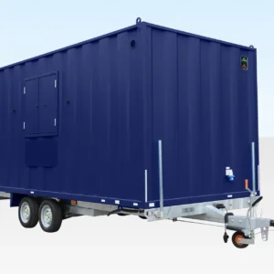 Cabina ufficio mobile su ruote in acciaio antivandalismo, 16x7,6 piedi