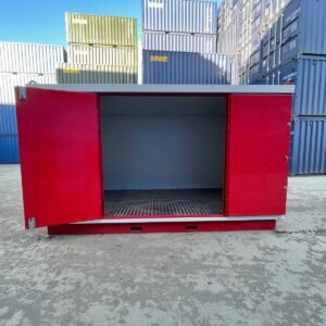 Unità di stoccaggio pieghevole isolata COSHH 4x2m con bacino di raccolta integrato