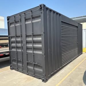Container da 20 piedi nero opaco con porta laterale a saracinesca da 12'