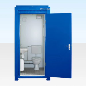 Bagno singolo blu genziana allacciato alla rete idrica, 5x4 piedi, per cantieri ed eventi